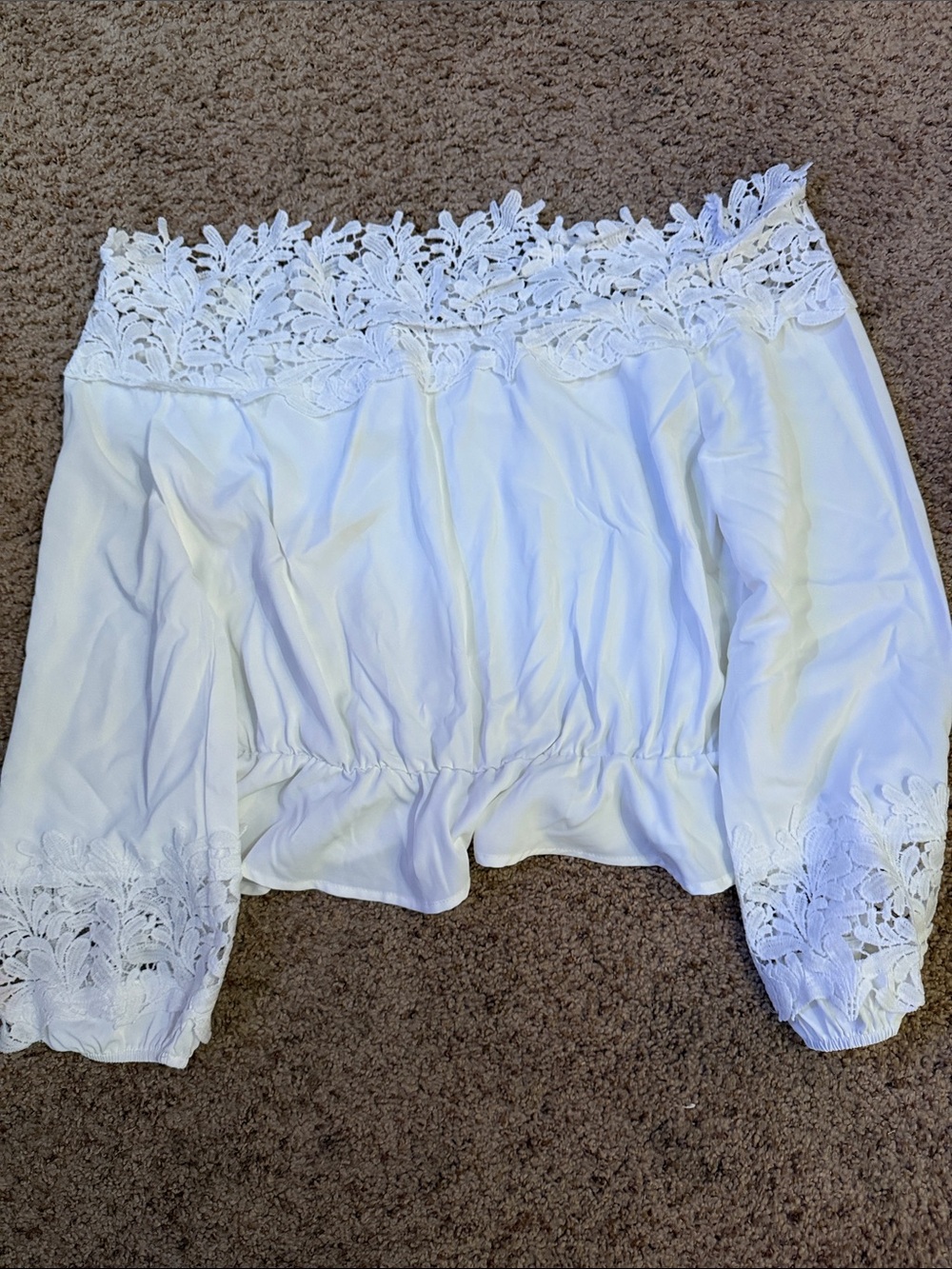 SHEIN White Off-Shoulder Lace-Trim Cropped Blouse